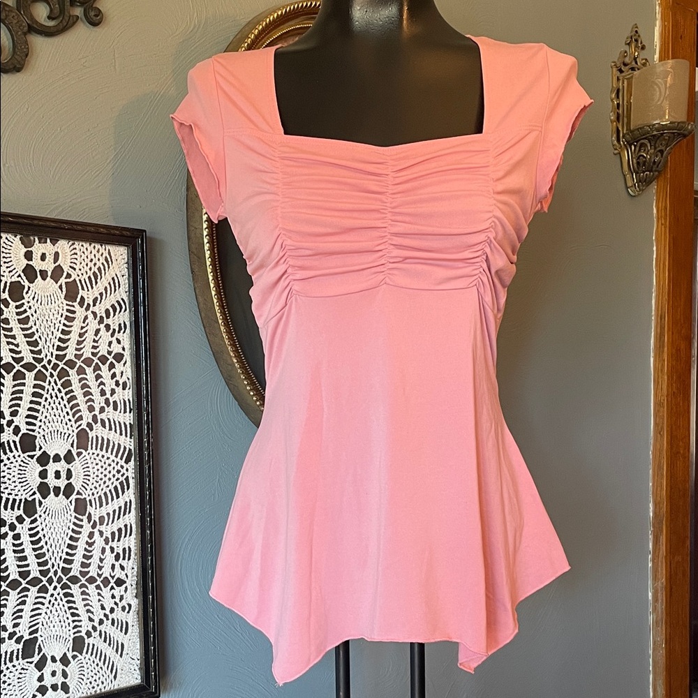 MKM Designs vintage Pink Ruched Blouse